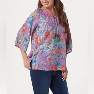 NWT! Tolani Collection Edith XS Vibrant Boho Keyhole Tie Front 3/4 Sleeve